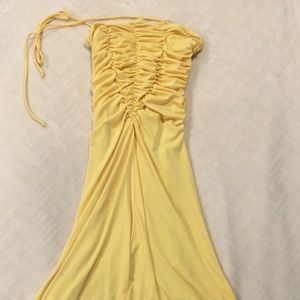 Ruched fitted high-low dress in summery yellow